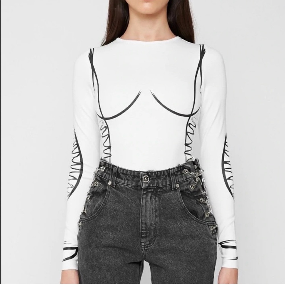 SKETCH CONTOUR LONG SLEEVE BODYSUIT - WHITE MANIERE DE VOIR